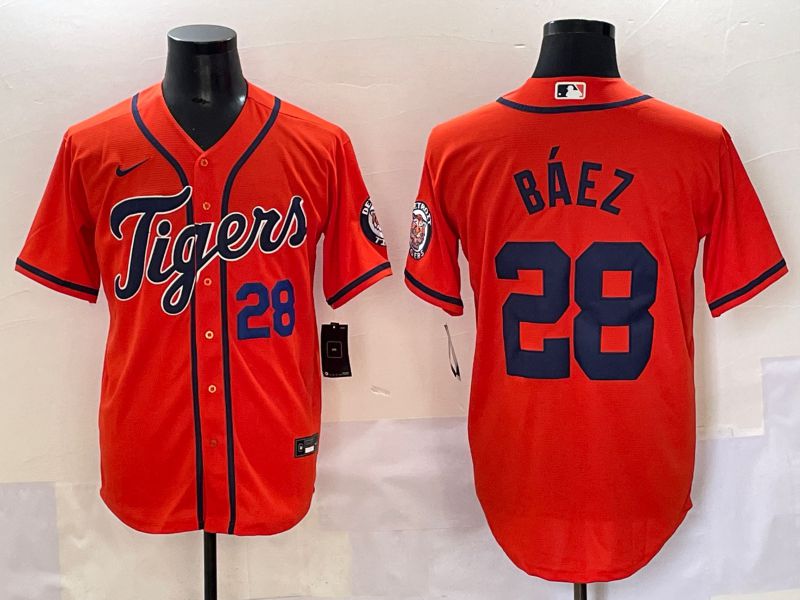 Men 2025 Detroit Tigers 28 Baez Orange Game Nike MLB Jersey style 3